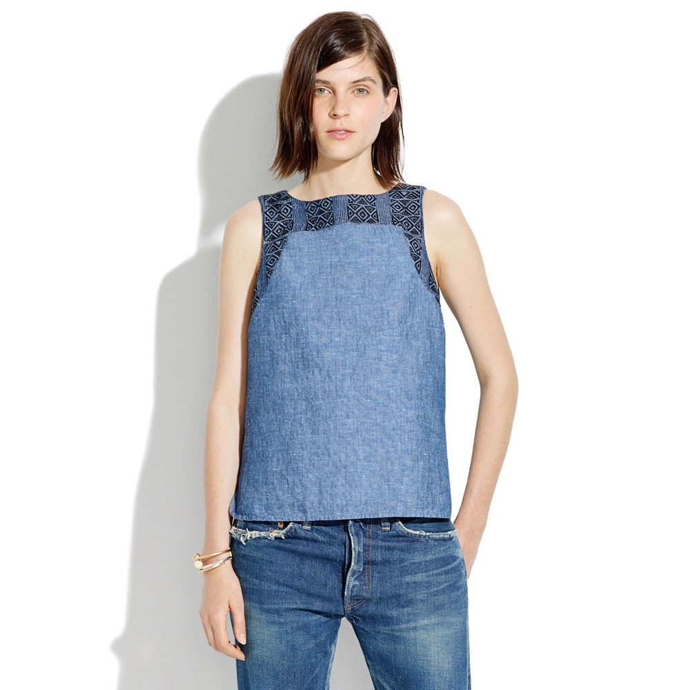 ☀️ New! Madewell Indigo Embroidered Linen Top ✨